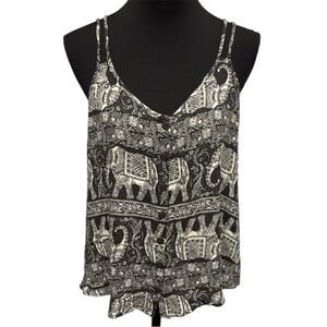 Maurices Small Black White Elephant Print Tank Top Boho Tribal Sleeveless
